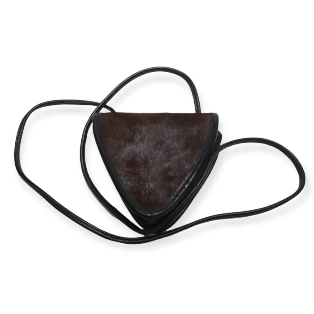 ZIPPI Black/Brown/White‎ Leather & Calf-Hair Triangle Handbag